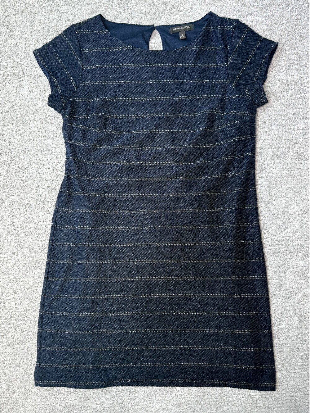 Banana Republic Navy Metallic Stripe Textured Shift Dress Women’s Size 10